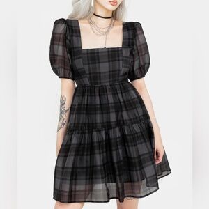 Disturbia Salome Organza Check Puff Sleeve Mini Dress